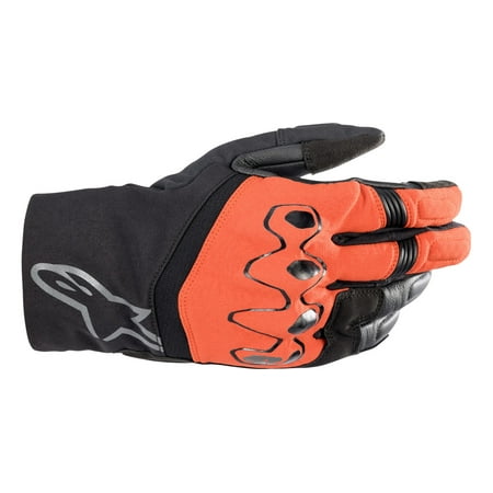 Red and black Alpinestars Hyde XT gloves featuring Drystar material, with a textured palm, knuckle protection, and a sleek design, sized large.