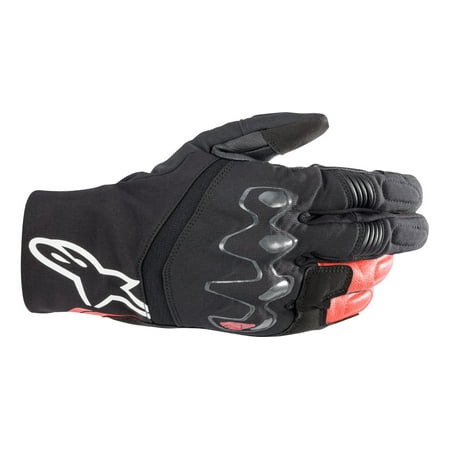 Black and red Alpinestars Hyde XT gloves featuring Drystar technology, with padded knuckles and a sleek design, size XL.