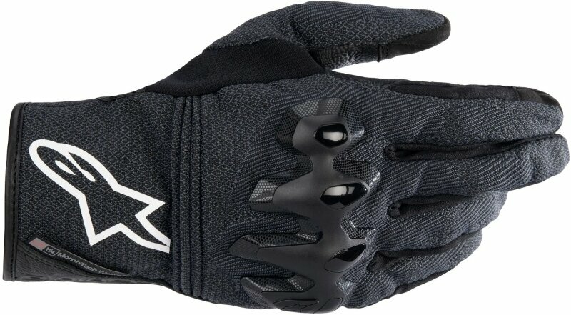 Black Alpinestars Morph motorcycle gloves in size 3XL, featuring a textured fabric, reinforced knuckles, and a sleek design with a prominent white logo.
