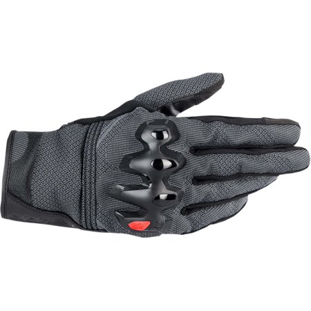 Black and grey Alpinestars Morph Street gloves, featuring a textured design, protective knuckle armor, and a snug fit, size L.