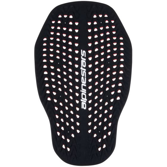Red and black Alpinestars Nucleon Plasma back protector insert, Level 2, featuring a lightweight, ventilated design with a textured surface and the brand logo prominently displayed.