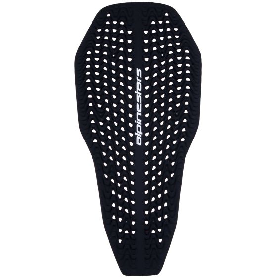 Red and black Alpinestars Nucleon Plasma Level 2 back protector insert, featuring a textured surface with ventilation holes, designed for size M.