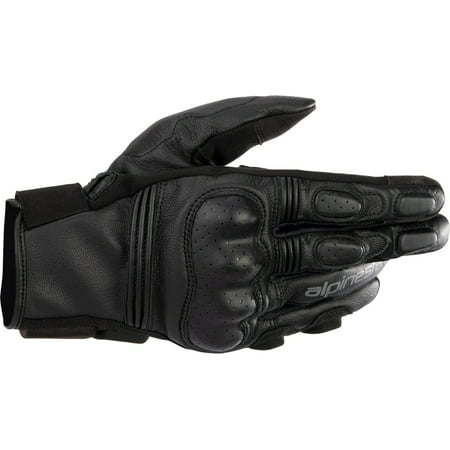 Black Alpinestars Phenom gloves in size XXL, featuring a sleek leather design, padded knuckles, and adjustable wrist strap for a secure fit.