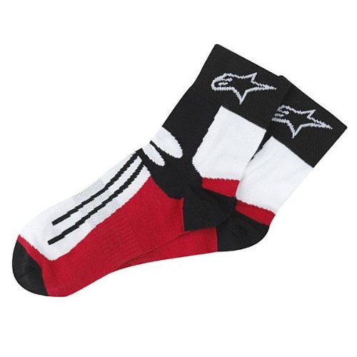 Black and red Alpinestars Racing Road Short Socks, featuring a logo and striped design, made from a comfortable material, available in size L 2XL for men.