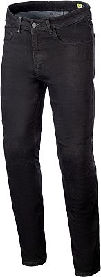 Black Alpinestars Radium V2 denim jeans in size 30, featuring a slim fit and classic five-pocket design, made from durable denim material.