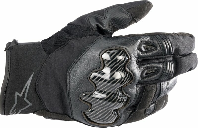 Black Alpinestars SMX-1 Drystar gloves in size XXL feature a mix of leather and textile, with carbon fiber knuckle protection and a sleek design for enhanced grip and comfort.