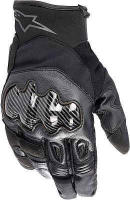 Black Alpinestars SMX-1 Drystar gloves in size 3XL feature a mix of leather and textile, with carbon fiber knuckle protection and a sleek design for motorcycle riding.