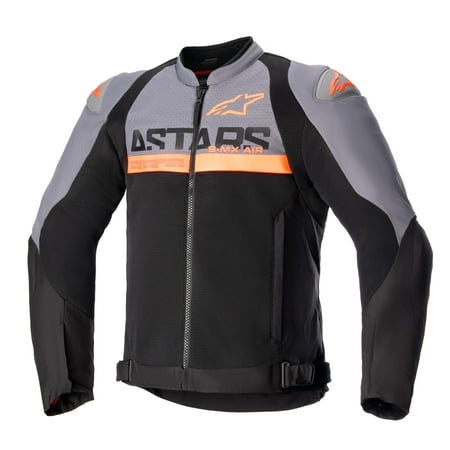 Alpinestars SMX Air textile jacket in black, grey, and neon orange, featuring a zip closure, padded shoulders, and a sporty design, available in size XXL.