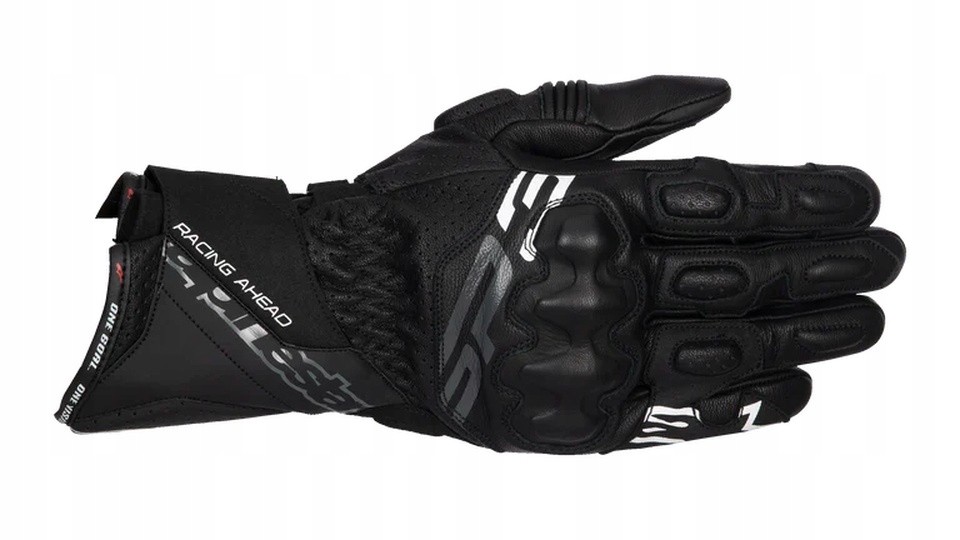 Black Alpinestars SP-3 gloves in size L feature a mix of leather and textile, with reinforced knuckles, a padded palm, and a sleek design for enhanced grip and protection.