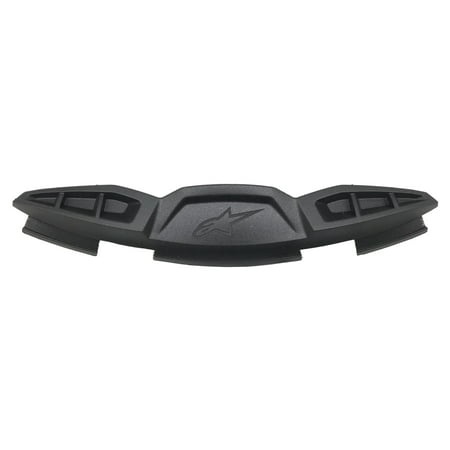 Black Alpinestars Supertech S-R10 breath deflector, made of durable material, featuring a sleek design with ventilation channels and the Alpinestars logo prominently displayed.