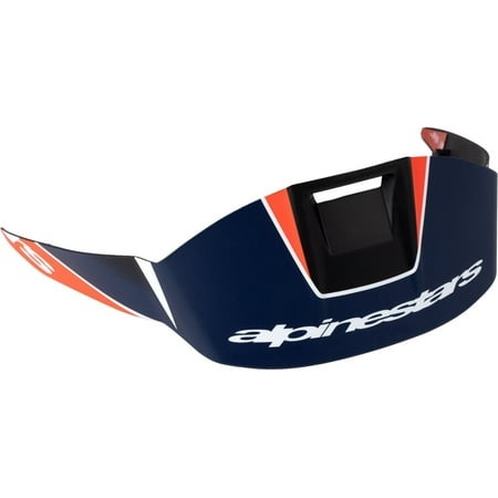 Dark blue visor with neon red and white accents, featuring the Alpinestars logo, designed for the Supertech S-R10 helmet, one size fits all.