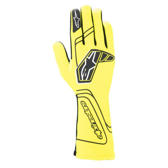 Fluro yellow Alpinestars Tech 1 Start V4 race glove in size XL, featuring a sleek design with black accents and a comfortable fit for racing performance.