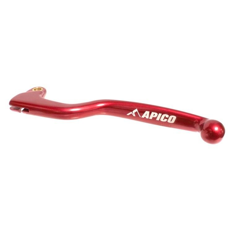Red aluminum clutch lever with a smooth finish, featuring the "APICO" logo in white, designed for various Honda motorcycle models from 1982 to 2003.
