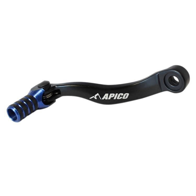 Black and blue Apico Elite Gear Pedal designed for Husqvarna FE 450/501 (2017-22) and FC450 (2016-22), featuring a sleek design and textured grip for enhanced performance.