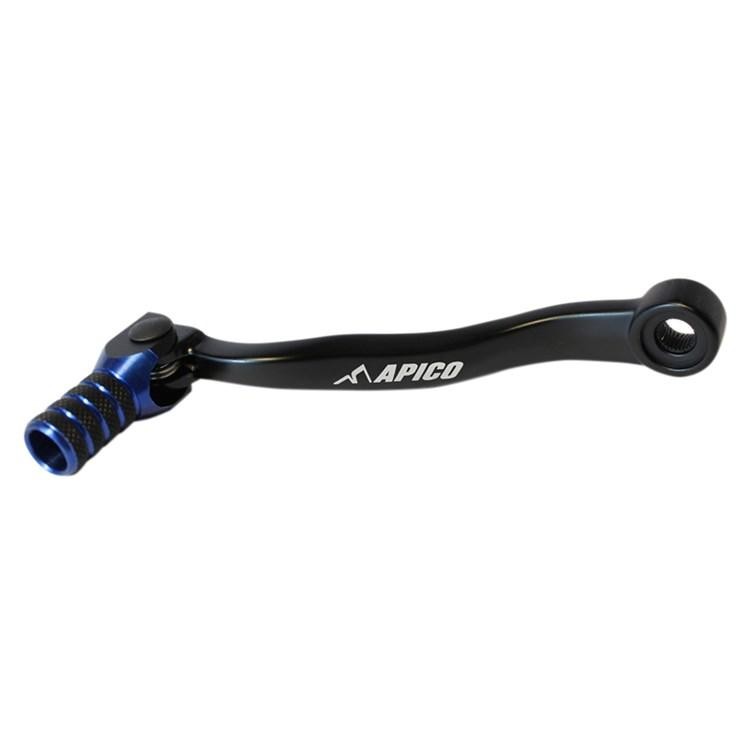 Apico Elite Gear Pedal in black and blue, featuring a sturdy metal construction, textured foot peg for grip, and a sleek design suitable for Husqvarna TC/TE/TX 250/300 models from 2017-2022.