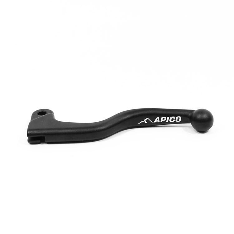 Black forged clutch lever with a curved design, featuring a ball end and the "APICO" logo in white, designed for various Honda motorcycle models.