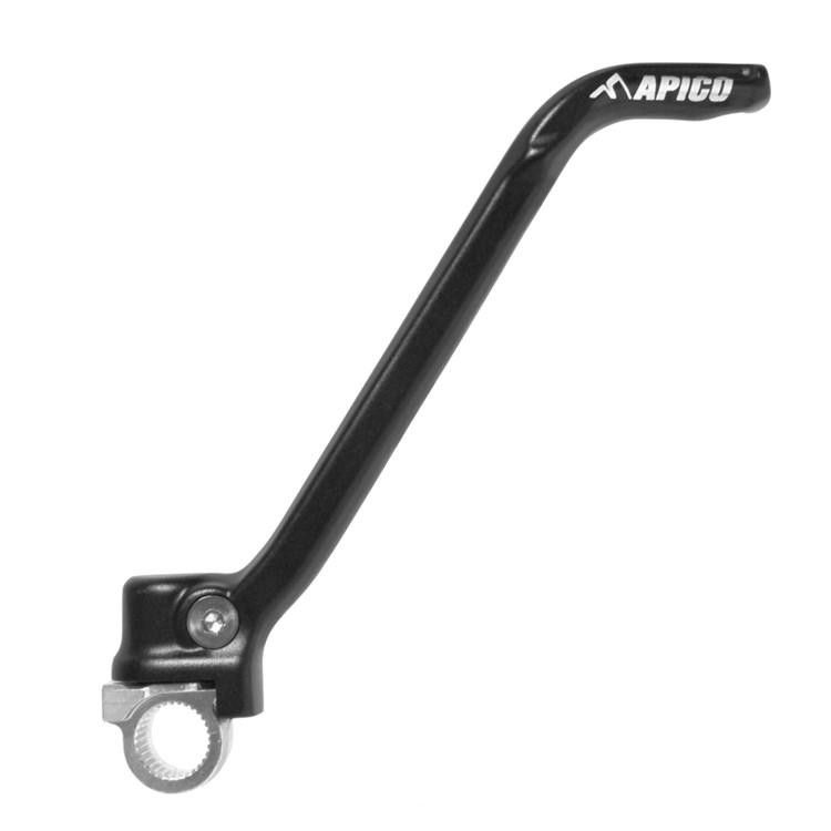 Black kick start lever by Apico, designed for KTM SX 125/150 (2016-2022) and EXC150 TPI (2020-2023), featuring a durable metal construction and a textured grip for enhanced performance.