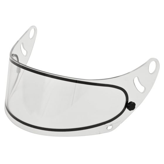 Clear dual pane visor for Arai GP-7 series helmets, featuring a black border and mounting holes on the sides for secure attachment.