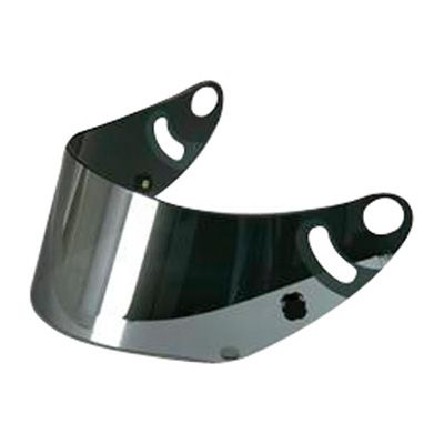 Silver mirrored visor designed for Arai GP-6 RC, GP-6, GP-6S, and SK-6 helmets, featuring a sleek, curved shape with mounting holes on each side.