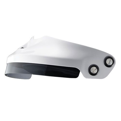 White Arai replacement peak for GP-5W and GP-Jet helmets, featuring a sleek design with two mounting holes for easy attachment.