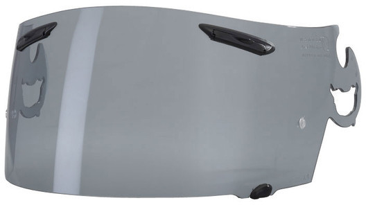Arai SAI shield in a smoky gray tint with a curved design, featuring black mounting clips on either side for secure attachment to a helmet.
