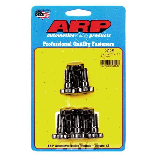 16-valve flexplate bolt kit for 2.0L Vauxhall & Opel, featuring black steel bolts with a shiny finish, packaged on a bright yellow card with blue accents and American flag.
