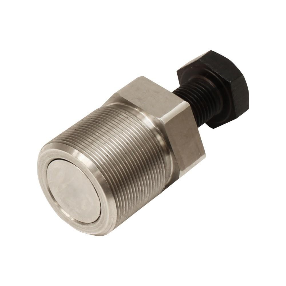 Silver metal flywheel puller with a hexagonal nut and threaded shaft, designed for Gas Gas Pro 2002-2022 and Ossa 2011-2016 models, featuring a smooth circular end.