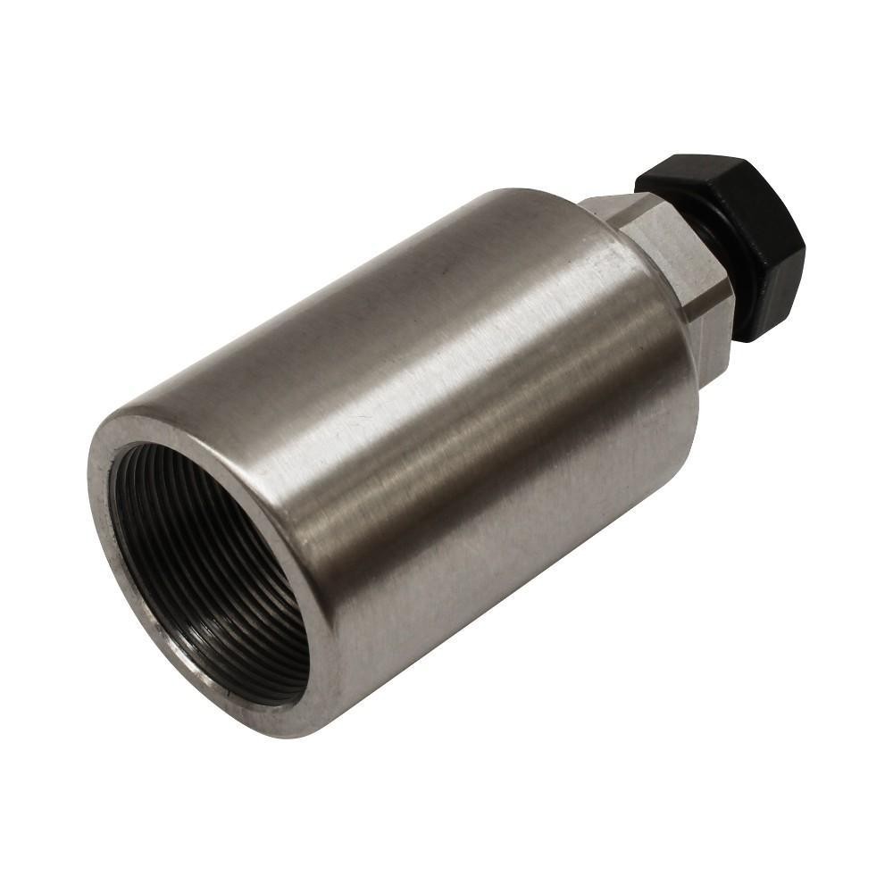 Silver metal flywheel puller with a cylindrical shape, featuring a hexagonal nut at the top and internal threading, designed for Montesa 4RT models from 2005 to 2022.