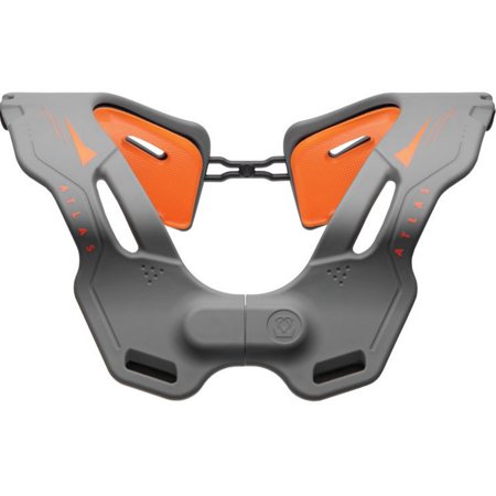 Gray and orange Atlas Vision MX Offroad Neck Brace in size LG/XL, featuring a lightweight design with ventilation holes and adjustable straps for comfort and support.