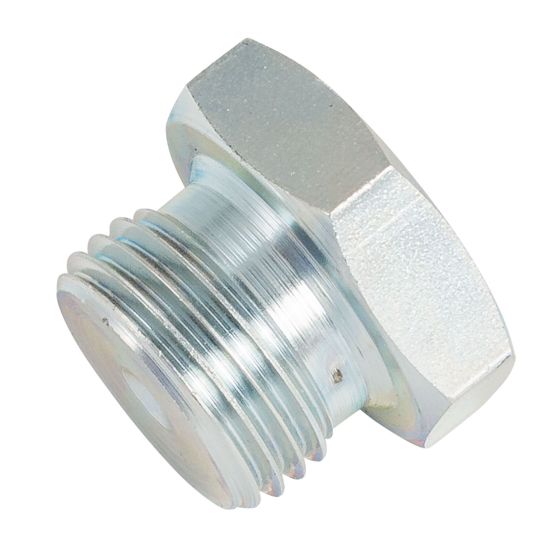 Steel blanking plug with a 1/2 BSP male thread, featuring a silver finish and a hexagonal head for easy installation.