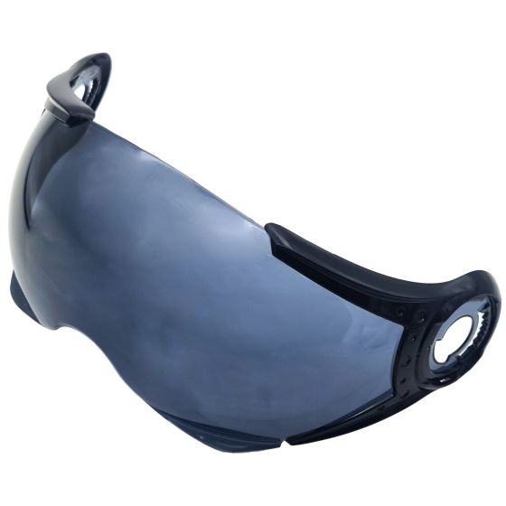 Smoked visor for the Axor Retro Jet Helmet, featuring a sleek, curved design with black edges and ventilation holes on the sides for enhanced airflow.