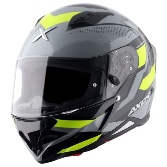 Black and yellow AXOR SH890 Hunter Graphic Motorcycle Helmet in large size (59-60cm) featuring a sleek design, tinted visor, and ventilation slots.