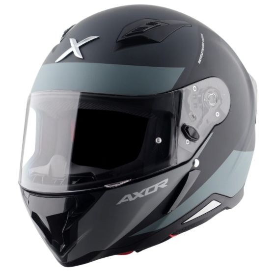 Black and grey AXOR SH890 Hunter Graphic Motorcycle Helmet in small size (55-56cm) featuring a sleek design, tinted visor, and ventilation ports.