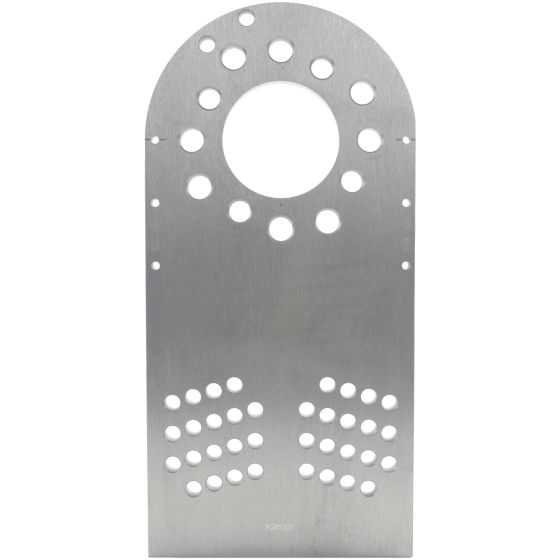 Silver stainless steel gas thermostat knob with multiple holes and a circular cutout at the top, designed for Thetford/Spinflo models, featuring a sleek, durable finish.