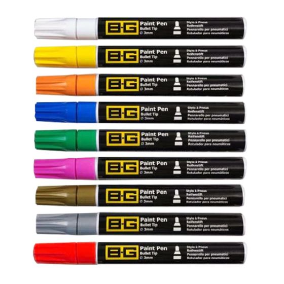 B-G Racing B-G Racing Bullet Tip Tyre Paint Marker Pen - Pack of 9 - 1 of Each Colour, Blue/gold/green