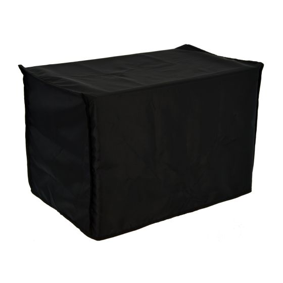 Black protective dust cover for engine storage, made from durable material, featuring a simple rectangular design with stitched edges for added strength.