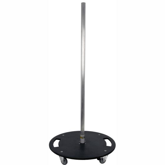 B-G Racing Wheel & Tyre Dolly features a sturdy black plastic base with a central silver pole and four wheels for easy mobility, designed for efficient tire storage and handling.