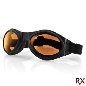Matte black Bobster Bugeye goggles featuring large, oval amber lenses and a flexible frame with an adjustable strap for a secure fit.