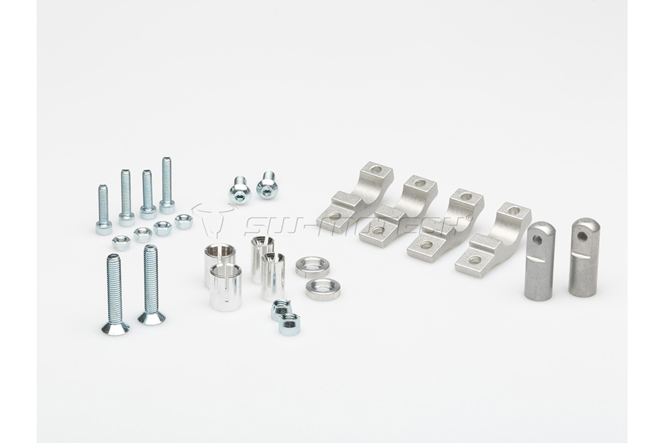 Barkbusters Jet Handguard mounting kit includes silver metal brackets, screws, and spacers for Ø22mm handlebars, featuring a sleek design and durable construction.