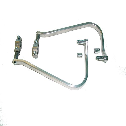 Aluminum two-point mount hardware kit in silver, featuring curved brackets and various metal fittings, designed for Ø22mm handlebars.