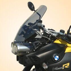 Grey smoke windshield for BMW K 1200 R (2005-2008), measuring 47 cm (18-1/2"), featuring a sleek design and durable material, enhancing aerodynamics and style.