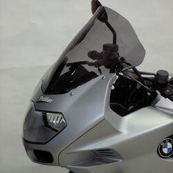 Grey smoke windshield for BMW K 1200 R (2007-2008), 42 cm (16-1/2"), made from durable material, featuring a sleek design that enhances aerodynamics and visibility.