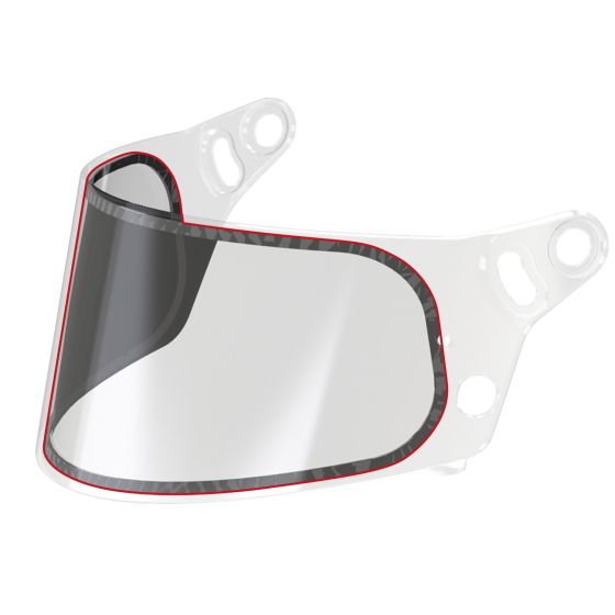 Clear anti-fog visor insert with a black and red trim, designed for Bell helmets, featuring a double screen construction to enhance visibility and reduce fogging.
