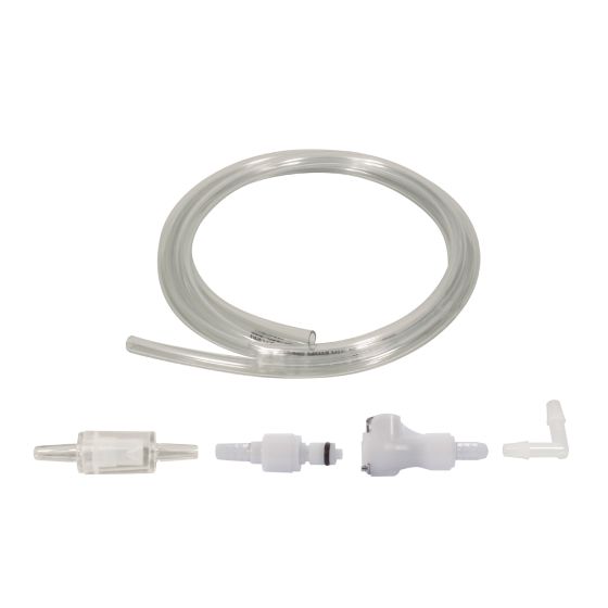 Clear plastic drink tube kit with a quick connect valve, featuring a flexible tube and two connectors, designed for use with Bell helmets.