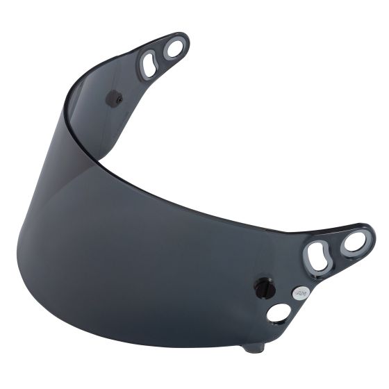 Dark smoke replacement visor for Bell 5-Series helmets, featuring a sleek curved design and multiple mounting holes for easy attachment.