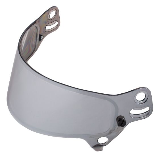 Silver mirror visor for Bell KC7-CMR helmet, featuring a curved design, clear visibility, and multiple attachment holes for secure fitting.