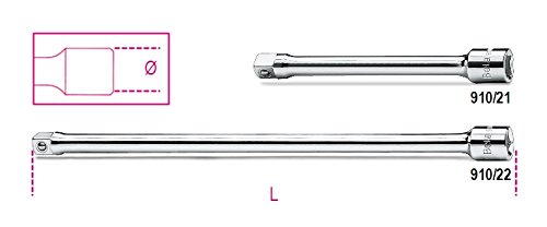 Shiny chrome-plated steel socket extension, 125mm long, featuring a 3/8-inch drive and marked with model number 910/21, ideal for reaching tight spaces in mechanical work.