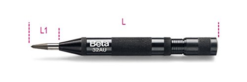 BETA automatic centre punch with a 3mm shank, featuring a black textured grip and a silver tip, measuring 150mm overall length.