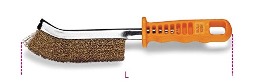 Beta 1737NX Brake Shoe Cleaning Brush features a curved brass steel wire head with a textured orange plastic handle for a secure grip and effective cleaning.