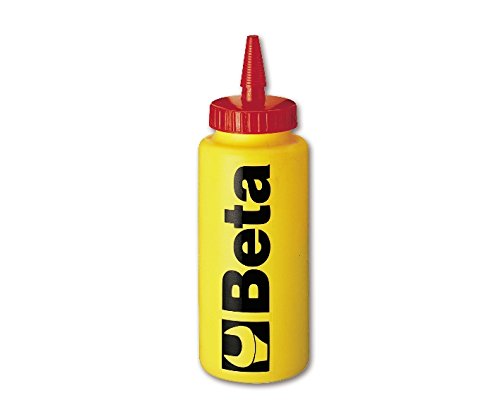 Yellow plastic bottle with a red cap and nozzle, featuring the black logo of "Beta" prominently displayed on the front, designed for dispensing chalk powder.
